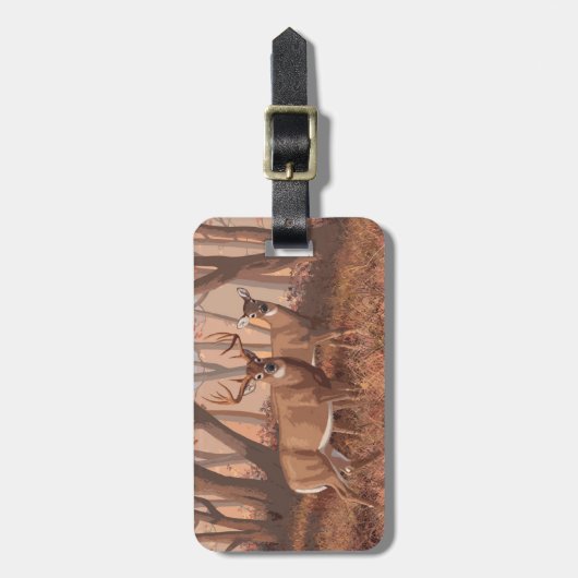 ホワイトテールディアインフォレストレトロスタイル自然 ラゲッジタグ (正面縦)