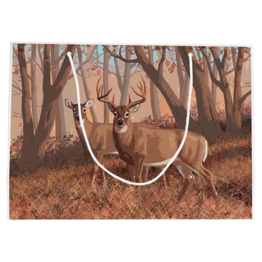 ホワイトテールディアインフォレストレトロスタイル自然 ラージペーパーバッグ (裏面)