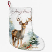 ホワイトテールディアウォーターカラーアートクリスマスストッキング スモールクリスマスストッキング (正面)