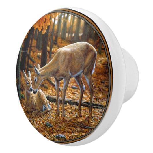 ホワイトテールディアドーと子鹿の秋 セラミックノブ (右)