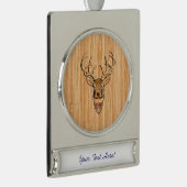 ホワイトテールディアヘッドウッドグレインスタイルプリント シルバープレートバナーオーナメント (右)