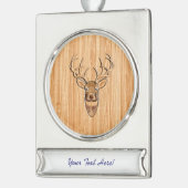 ホワイトテールディアヘッドウッドグレインスタイルプリント シルバープレートバナーオーナメント (左)