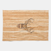 ホワイトテールディアヘッドブロンドウッドグレインスタイル キッチンタオル (横)