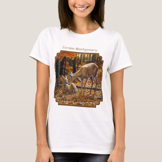 ホワイトテールドーと子鹿の秋 Tシャツ (正面)