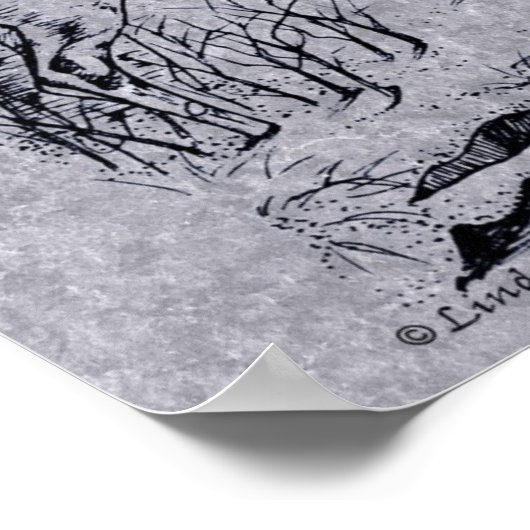 ホワイトテールバックディアインクスケッチクリーク ポスター (角)