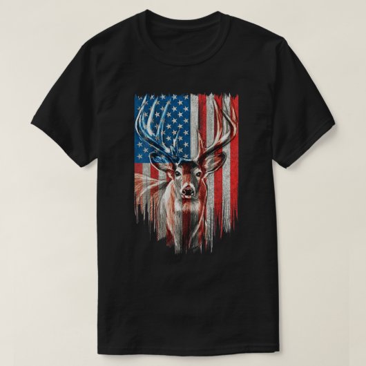 ホワイトテールバックディアー狩りアメリカンカモフラージュUS Tシャツ (デザイン正面)