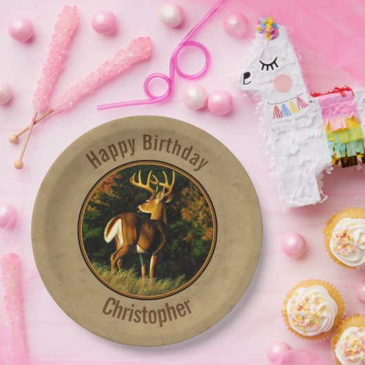 ホワイトテールバックディアー狩りタン ペーパープレート (パーティー)