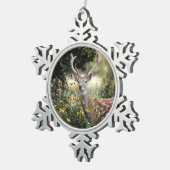 ホワイトテールバックディアー素晴らし狩り スノーフレークピューターオーナメント (右)