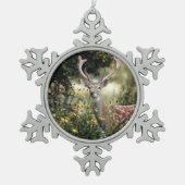 ホワイトテールバックディアー素晴らし狩り スノーフレークピューターオーナメント (正面)