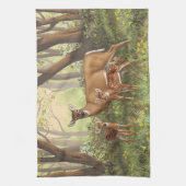ホワイトテール鹿と可愛いツイン春 キッチンタオル (縦)