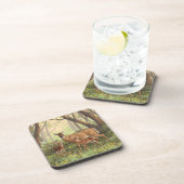 ホワイトテール鹿と可愛いツイン春 コースター (右側)