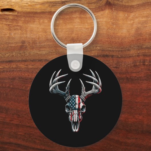 ホワイトテール鹿狩り – バックSku上のアメリカ国旗 キーホルダー (正面)