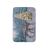 ホワイトテール鹿&クリスマスツリー冬のシーン バスマット (正面縦)