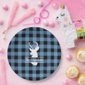 ホワイトディアヘッドオンブルーバッファロープレイド紙プレート ペーパープレート (パーティー)