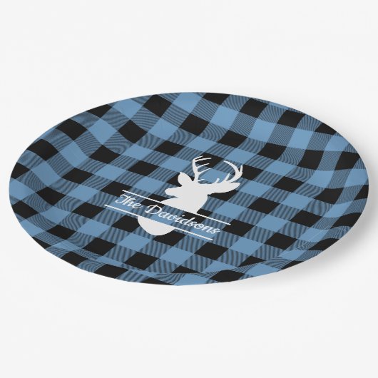 ホワイトディアヘッドオンブルーバッファロープレイド紙プレート ペーパープレート (アングル)