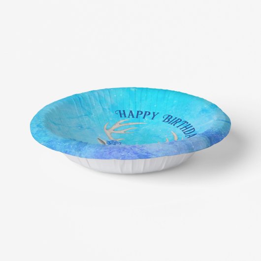 ホワイトディアヘッドブルーアイズバラ〔雄ジカの〕枝角誕生日 ペーパーボウル (傾斜あり)