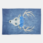 ホワイトディアヘッドミステリアス顔ブルーアイズバラ キッチンタオル (横)