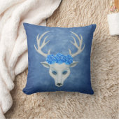 ホワイトディアヘッド〔雄ジカの〕枝角ブルーアイズバラミスティブルー クッション (ブランケット)