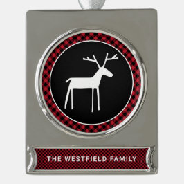 ホワイトディアレッドクリスマスバッファロープレイド名 シルバープレートバナーオーナメント