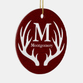 ホワイトディアー〔雄ジカの〕枝角レッドフェイクバーラップファミリー名 セラミックオーナメント (右)