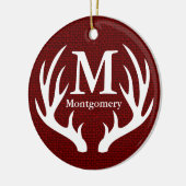 ホワイトディアー〔雄ジカの〕枝角レッドフェイクバーラップファミリー名 セラミックオーナメント (左)