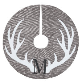 ホワイトディア〔雄ジカの〕枝角ブラウンヘリンボーンパーソナライズされた- ブラッシュドポリエステルツリースカート