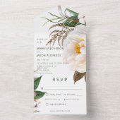 ホワイトディモダンナーにホワイト牡丹フローラ オールインワン招待状 (内側)