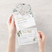 ホワイトディ素朴ナーにホワイト牡丹フローラ オールインワン招待状 (貼ってはがせる)