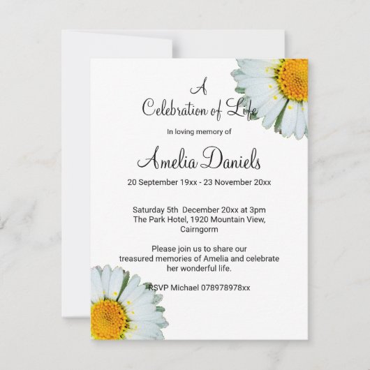 ホワイトデイジーお祝いのライフカード 招待状 (正面)
