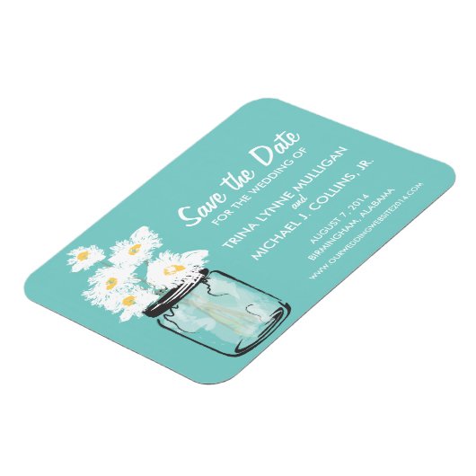 ホワイトデイジーが詰まったメイソンの瓶 マグネット (左側)