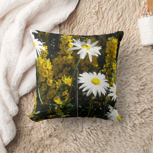 ホワイトデイジーとイエローフォックスグローブ クッション (ブランケット)