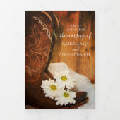 ホワイトデイジーとカウボーイブーツウェスタン結婚ズ 三つ折り招待状 (カバー)