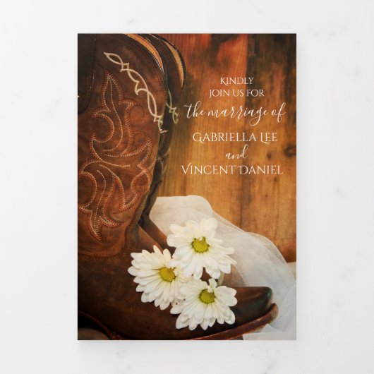ホワイトデイジーとカウボーイブーツウェスタン結婚ズ 三つ折り招待状 (カバー)