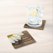 ホワイトデイジーとバーンウッドカントリーウェディング スクエアペーパーコースター (インサイチュ)