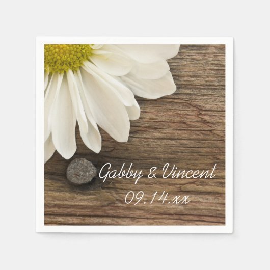 ホワイトデイジーとバーンウッドカントリーウェディング スタンダードカクテルナプキン (正面)