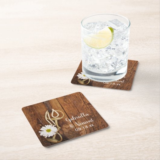 ホワイトデイジーとホースビットカントリー西結婚の スクエアペーパーコースター (インサイチュ)