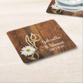 ホワイトデイジーとホースビットカントリー西結婚の スクエアペーパーコースター (アングル)