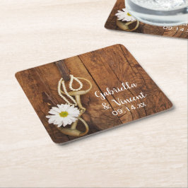 ホワイトデイジーとホースビットカントリー西結婚の スクエアペーパーコースター