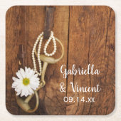 ホワイトデイジーとホースビットカントリー西結婚の スクエアペーパーコースター (正面)