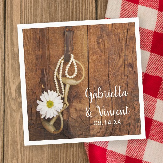 ホワイトデイジーとホースビットカントリー西結婚の スタンダードカクテルナプキン