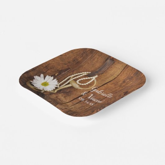 ホワイトデイジーとホースビットカントリー西結婚の ペーパープレート (傾斜あり)