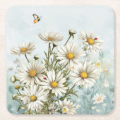 ホワイトデイジーとラディバグススプリングタイム スクエアペーパーコースター (正面)