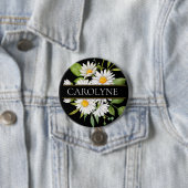 ホワイトデイジーと緑のフローラモノグラム 缶バッジ (インサイチュ)