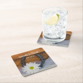 ホワイトデイジーと馬蹄地方ウェスタン結婚ズ スクエアペーパーコースター (インサイチュ)