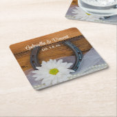 ホワイトデイジーと馬蹄地方ウェスタン結婚ズ スクエアペーパーコースター (アングル)