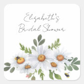 ホワイトデイジーのブライダルシャワーステッカー スクエアシール (正面)