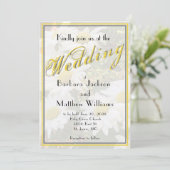 ホワイトデイジーイエロー金ゴールドスクリプトボーHo春の結婚式 招待状 (スタンド正面)