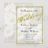 ホワイトデイジーイエロー金ゴールドスクリプトボーHo春の結婚式 招待状 (正面/裏面)