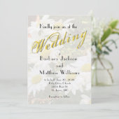 ホワイトデイジーイエロー金ゴールドスクリプトボーHo春の結婚式 招待状 (スタンド正面)