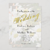 ホワイトデイジーイエロー金ゴールドスクリプトボーHo春の結婚式 招待状 (正面/裏面)